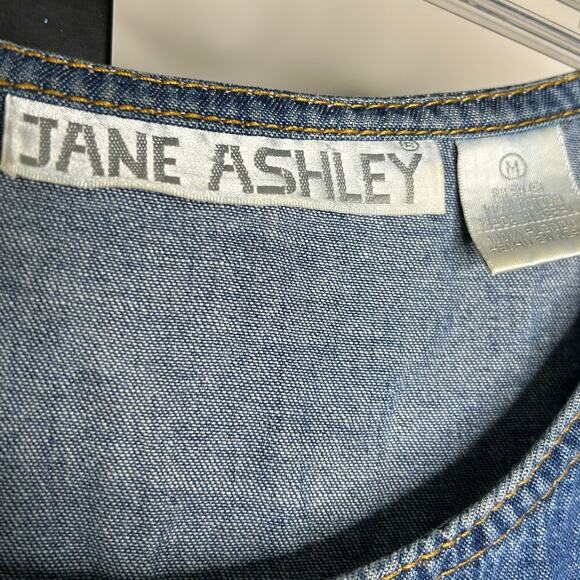 Vtg 90s JANE ASHLEY Medium Denim Maxi Dress Vest Embroidery Cottage Modest Fall - Picture 7 of 8